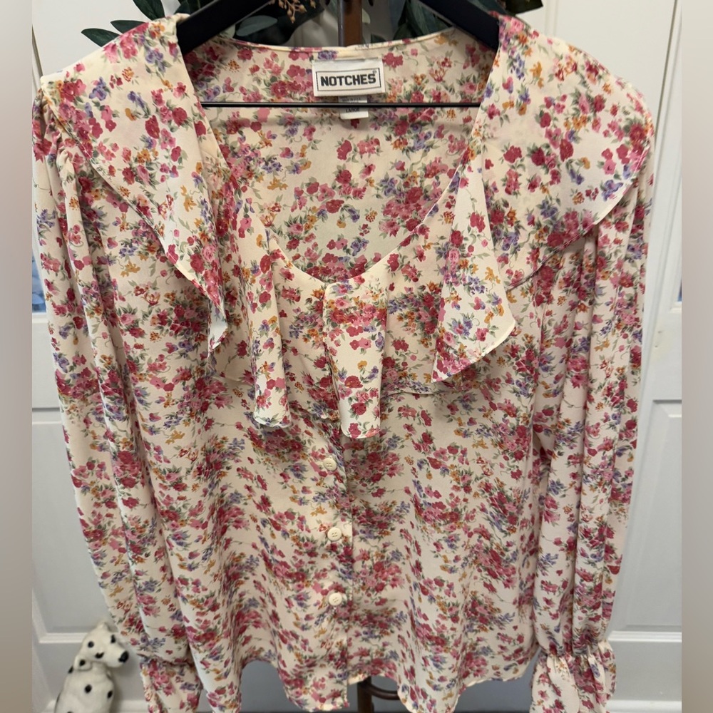 Vintage Notches Coquette Cottagecore Ruffle Button Down Shirt LS L